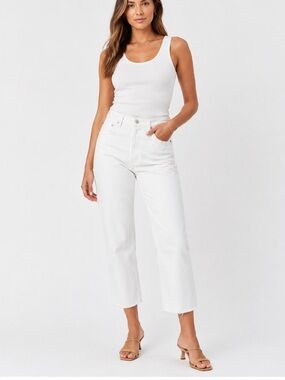 AGOLDE White Cropped Raw Hem Straight Jeans Size 29